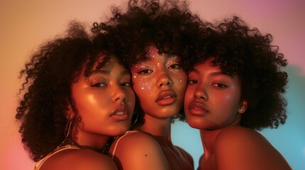 A group of stunning young women in diverse makeup, posed against a pastel-colored background.