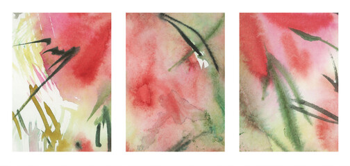 Set of backgrounds with watercolor flowers and place for text.