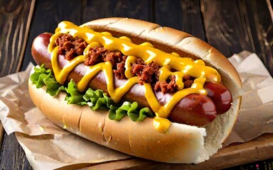 Hot dog - grilled sausage in a bun with sauces