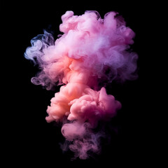 Magenta and pink fluffy pastel ink smoke cloud against black background, ai technology