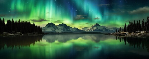 Aurora reflecting over a lake Generative Ai