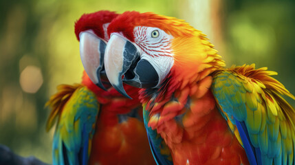 Obraz premium Two Vibrant Macaws in Close-Up - Generative AI