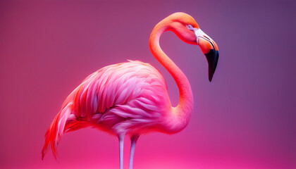 Fototapeta premium Flamingo on gradient neon light in the studio
