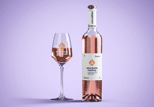 Wine Bottle and Glass Mockup