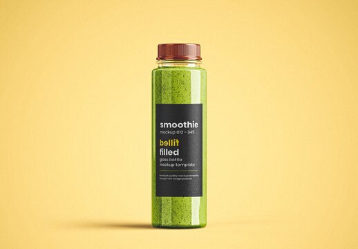 Glass Smoothie Bottle Mockup with Black Label