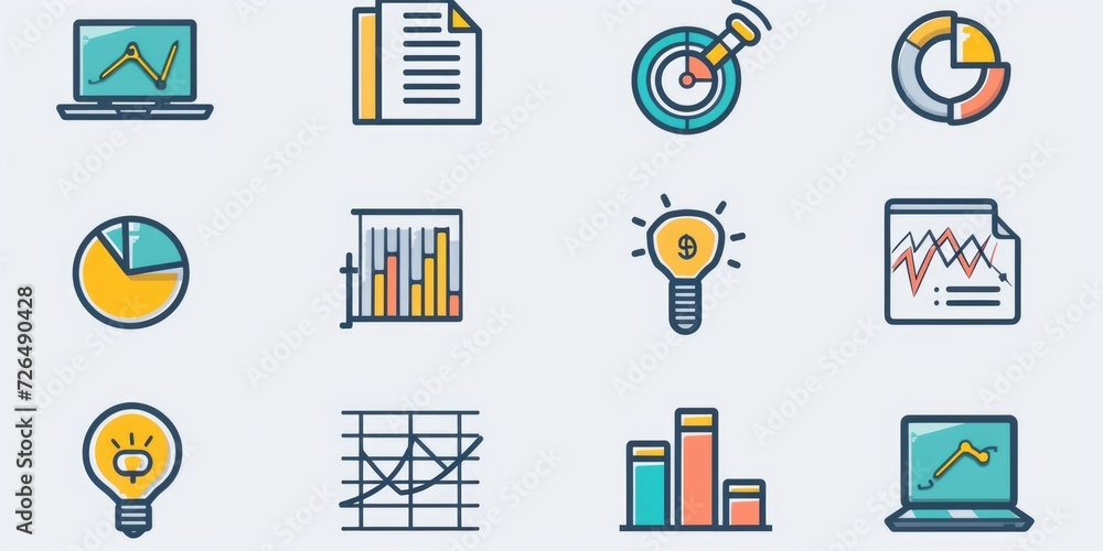 Poster A collection of various icons representing different aspects of business and finance. Can be used to enhance presentations, websites, and marketing materials