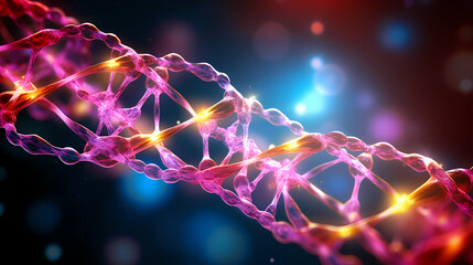 3D rendering genetic diagram of human DNA under microscope
