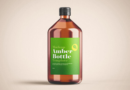 Amber Bottle Mockup with Green Label