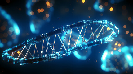 3D rendering genetic diagram of human DNA under microscope