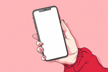 Cute cartoon hand holding mobile smart phone. 