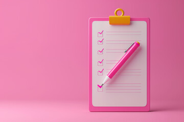 3d white clipboard task management todo check list with pencil.