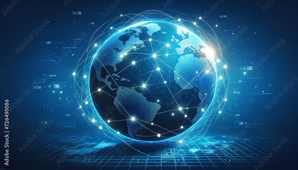 Aufkleber digital world map on a dynamic blue background