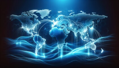 digital world map on a dynamic blue background