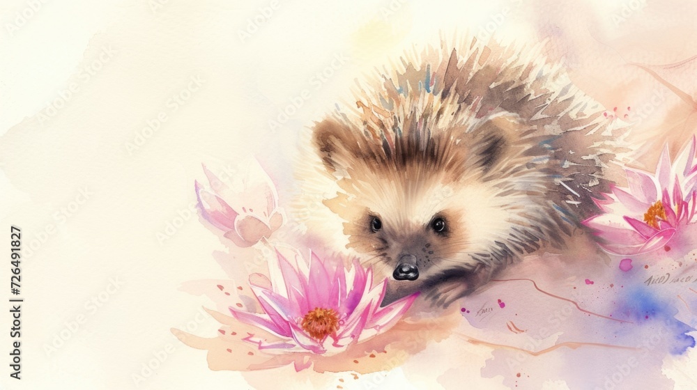 Poster a painting of a hedge with beautiful flowers in the background. perfect for adding a touch of nature