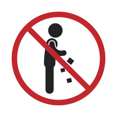 Round pictogram sign of do not litter, keep clean , crossed man throw garbage