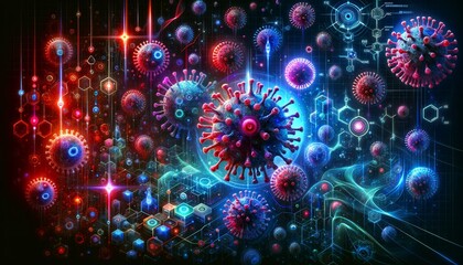 Obraz na płótnie Canvas virus concept as seen under high magnification microscope in modern futuristic style