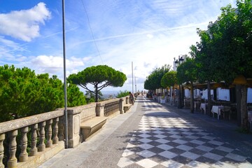 beautiful alley with restaurants and a view in the open landscape from the Mirador - Poema de José María Pemán, Andalusia, Costa de la Luz, Spain