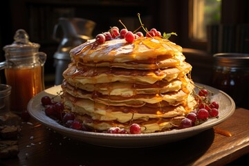 Pile of home -listed homemade pancakes generated by, generative IA