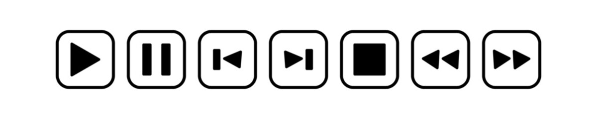 Media player control icon. Play, pause, stop, rewind button set illustration symbol. Sign intarface multimedia vector.  - obrazy, fototapety, plakaty