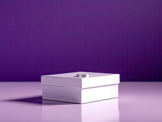 Elegant Blank White Gift Box on a Reflective Purple Surface - Generative AI