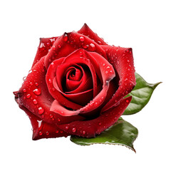 Beautiful single red rose flower with dew drops on an isolated background