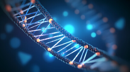 3D rendering genetic diagram of human DNA under microscope