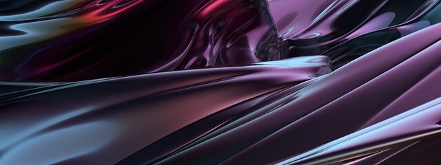 Dark Atmospheric Purple And Blue Wavy Metal Plate Reflection Mysterious Sci-fi Geometry Abstract Background In Elegant Modern 3D Rendering