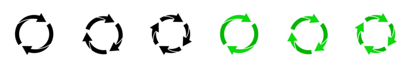 Cyclic rotation icon set. Reiteration or renewal symbol. Recycling sign. Vector illustration.