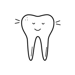 Icon of tooth with emotion. Concept of healthy teeth and and sick teeth. Vector illustration of dental care.