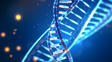 3D rendering genetic diagram of human DNA under microscope