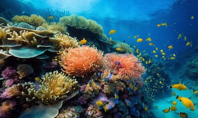 Fototapeta na wymiar Tropical sea underwater fishes on coral reef