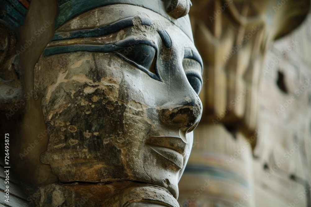Poster a detailed view of a statue depicting a person. suitable for various uses