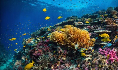 Fototapeta na wymiar Tropical sea underwater fishes on coral reef