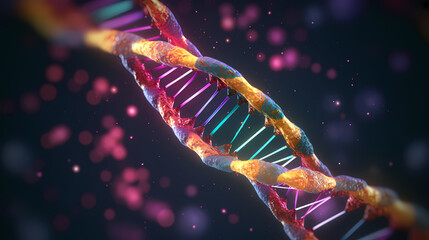 Obraz na płótnie Canvas 3D rendering genetic diagram of human DNA under microscope
