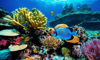 Obraz premium Tropical sea underwater fishes on coral reef