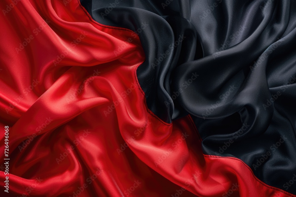 Poster Close-up view of a red and black fabric. Versatile and suitable for various design projects