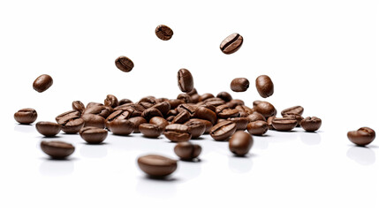 Obraz premium Roasted Coffee Beans Bouncing - Generative AI