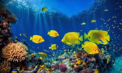 Obraz na płótnie Canvas Tropical sea underwater fishes on coral reef