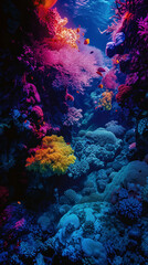 Fototapeta premium A vibrant underwater world teeming with colorful fish and intricate coral structures, showcasing the beauty and diversity of marine life in a tranquil and awe-inspiring reef environment