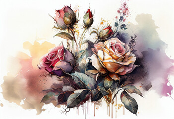 Rose flower bouquet in watercolor style