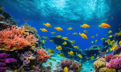 Obraz premium Animals of the underwater sea world. Ecosystem. Colorful tropical fish.