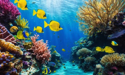 Naklejka na ściany i meble Animals of the underwater sea world. Ecosystem. Colorful tropical fish.