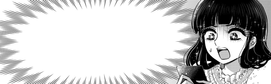 びっくり！レトロ少女漫画風の女の子が驚く吹き出しバナー