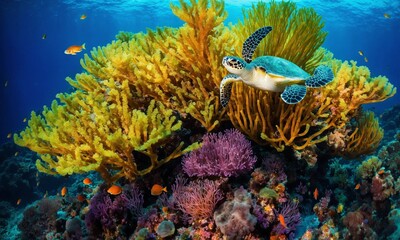 Fototapeta na wymiar Animals of the underwater sea world. Ecosystem. Colorful tropical fish.