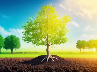 Obraz premium tree in the field with agriculture