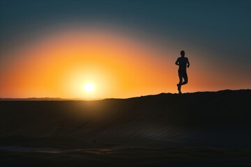 lone runner silhouetted against desert sunrise