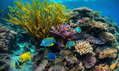 Naklejka na ściany i meble Ocean coral reef underwater. Sea world under water