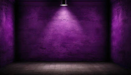 Bühne, Frontaler Blick auf eine lila vintage Betonwand mit Spotlicht an der Decke - obrazy, fototapety, plakaty