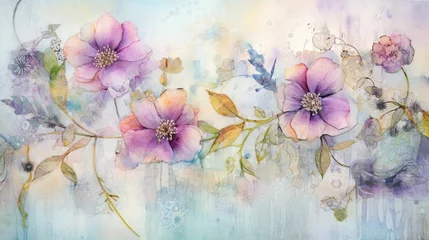 Fotobehang Iridescent glass with lavender spring fantasy, enchanted forest © neirfy