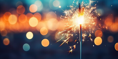 Obraz premium Light flame sparkle shine with bookeh cityu ligh background. Xmas New Year Night celebration